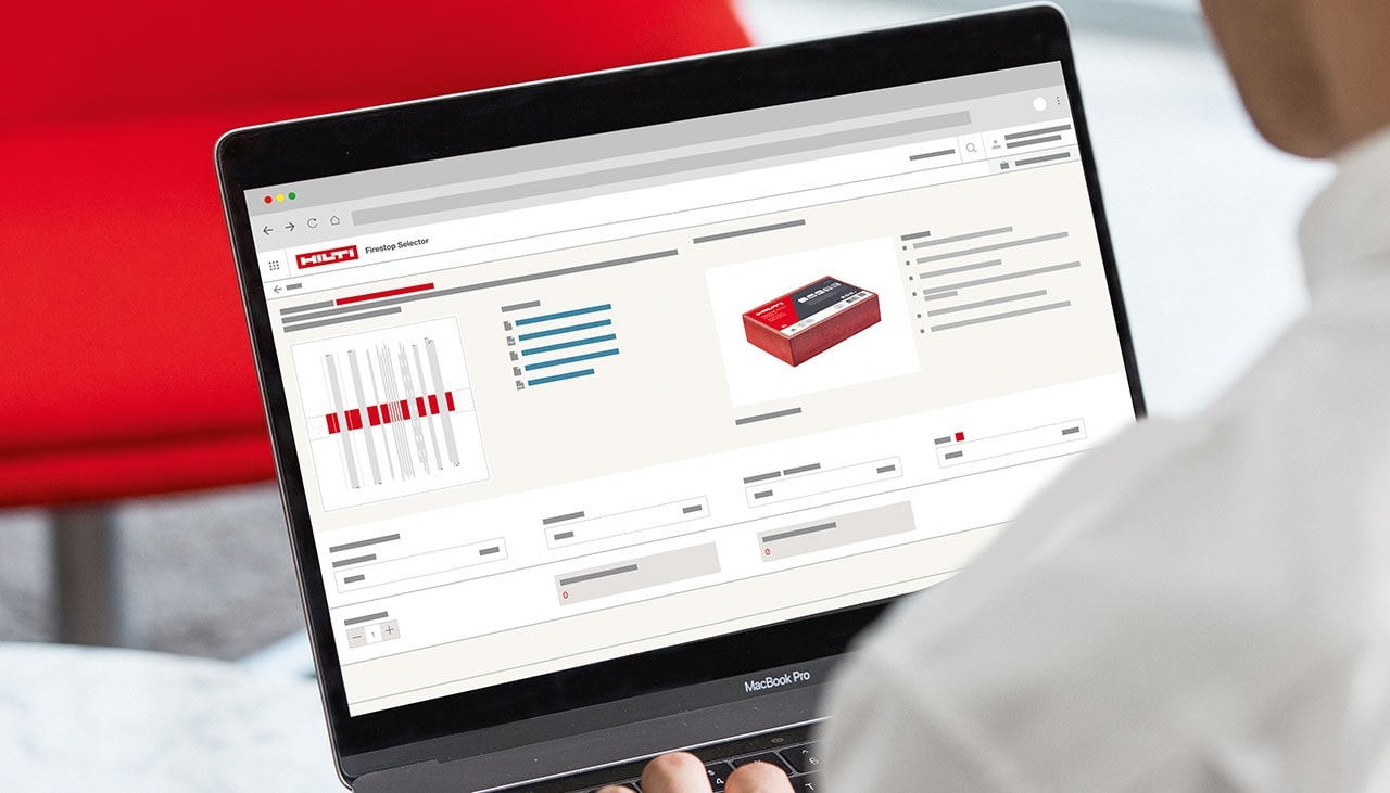 töötaja otsib ekraani kavatsusega osta hilti firestop plokk