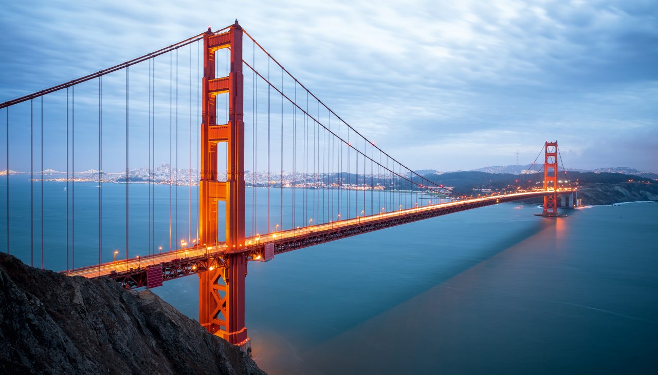 Golden Gate Bridge in San Francisco California after sunset Golden Gate Bridge after sunset