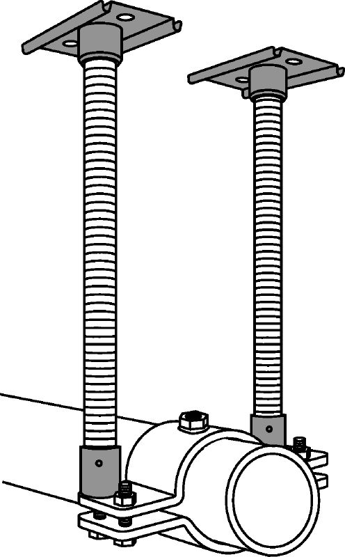 Kinnituspunkt MFP 3a-F Kuumtsingitud (HDG) fikseeritud punkti komplekt maksimaalse paindlikkuse tagamiseks, kui toru teljekoormus on kuni 6 kN