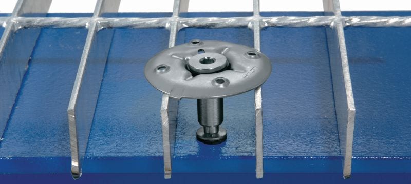 Võre kinnitusketas (roostevaba teras) X-FCM-R Roostevabast terasest võre kinnitusketas põrandavõrede kinnitamiseks keermestatud naeltega väga korrodeerivas keskkonnas Rakendused 1
