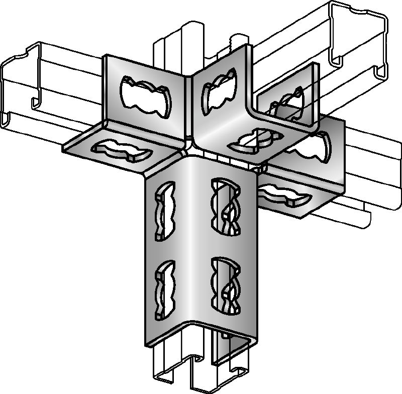 Nurkliitmik MQV-4/3 D Tsingitud kanaliliitmik kolmemõõtmelistele tarinditele