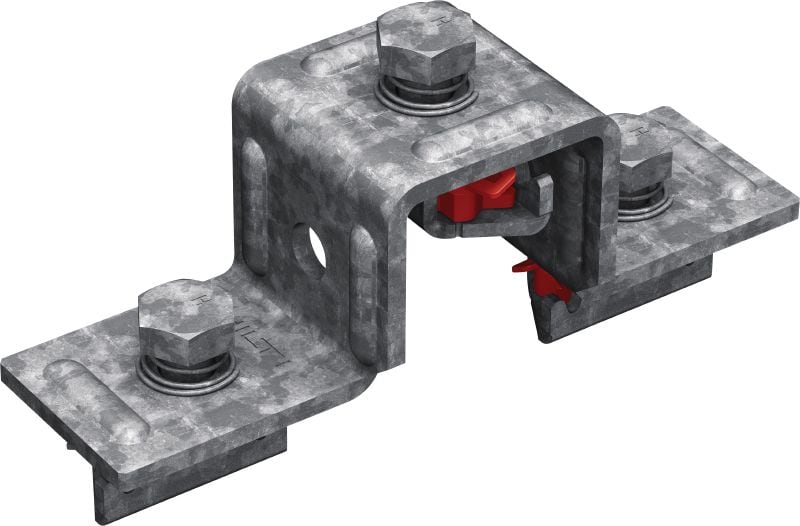 Eelmonteeritud U-kinnitus MT-CC-40/50 FL OC Eelmonteeritud Fast-Lock mutri ja poldiga klamber MT-tugisiini siin-siinile ristühenduseks, madala saastega välitingimustes kasutamiseks
