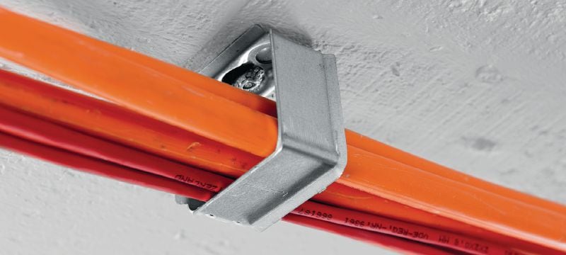 Metallist kaablifiksaator X-ECH-FE MX Metallist kaablikimbu hoidja kasutamiseks lindis naelte või ankrutega lagedel või seintel Rakendused 1